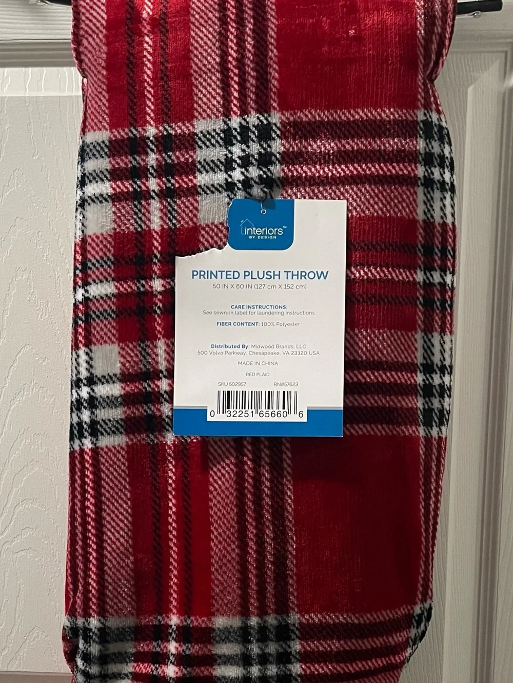 Interiors by Design Red Plaid Plush Throw Blanket